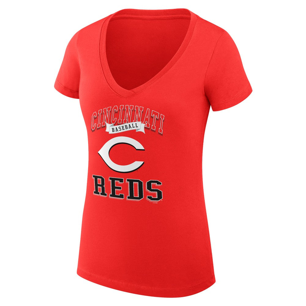 Cincinnati Reds G-III 4Her by Carl Banks Women's Super-Slim Fit Lightweight Team Logo Graphic V-Neck T-Shirt - Red T-shirts
