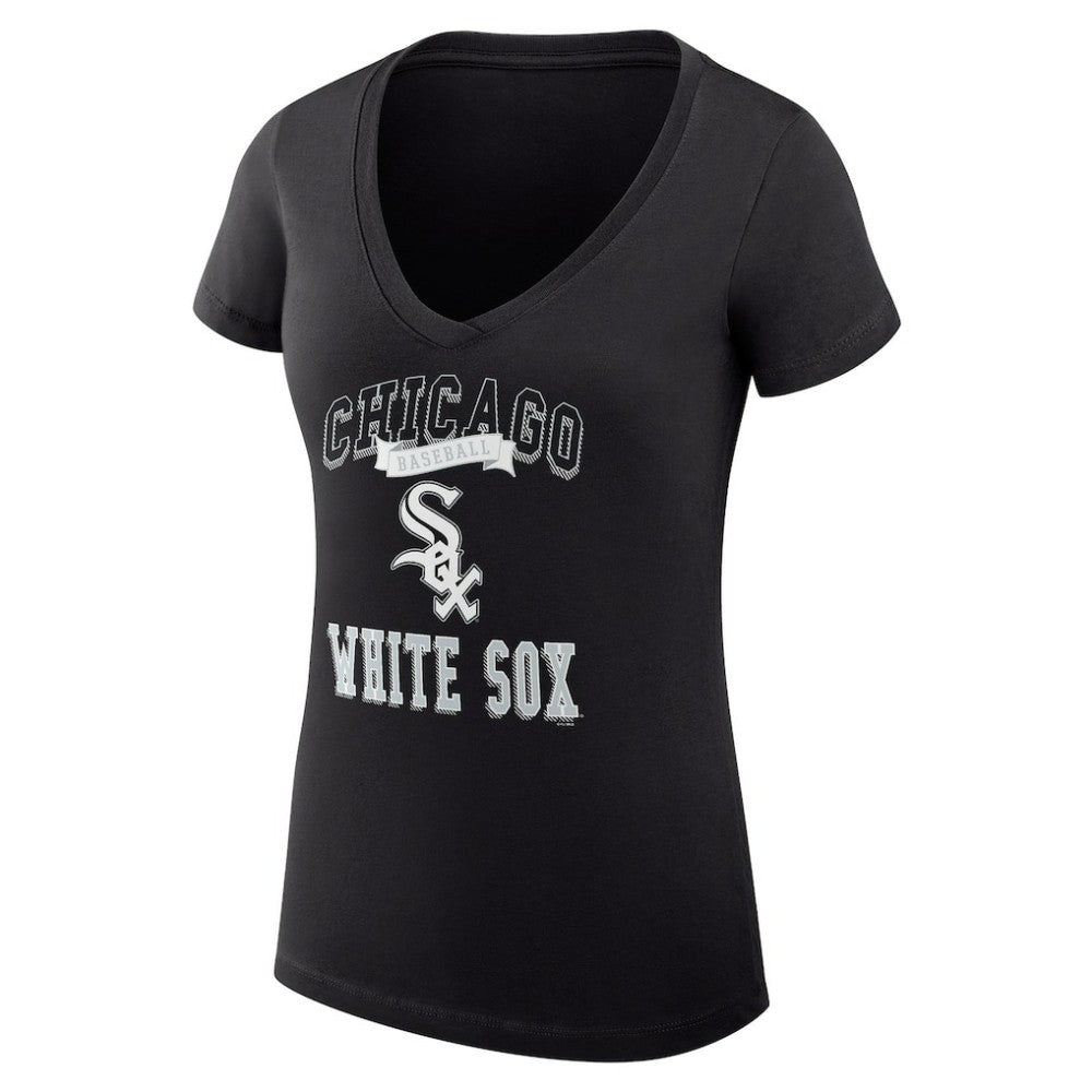 Chicago White Sox G-III 4Her by Carl Banks Women's Super-Slim Fit Lightweight Team Logo Graphic V-Neck T-Shirt - Black T-shirts