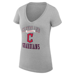 Cleveland Guardians G-III 4Her by Carl Banks Women's Super-Slim Fit Lightweight Team Logo Graphic V-Neck T-Shirt - Heather Gray T-shirts