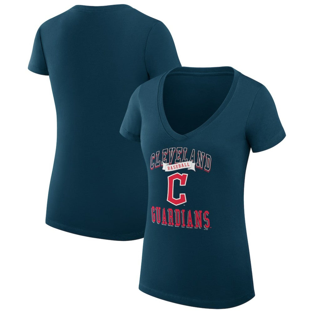 Cleveland Guardians G-III 4Her by Carl Banks Women's Super-Slim Fit Lightweight Team Logo Graphic V-Neck T-Shirt - Navy T-shirts