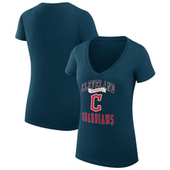 Cleveland Guardians G-III 4Her by Carl Banks Women's Super-Slim Fit Lightweight Team Logo Graphic V-Neck T-Shirt - Navy T-shirts