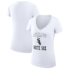 Chicago White Sox G-III 4Her by Carl Banks Women's Super-Slim Fit Lightweight Team Logo Graphic V-Neck T-Shirt - White T-shirts