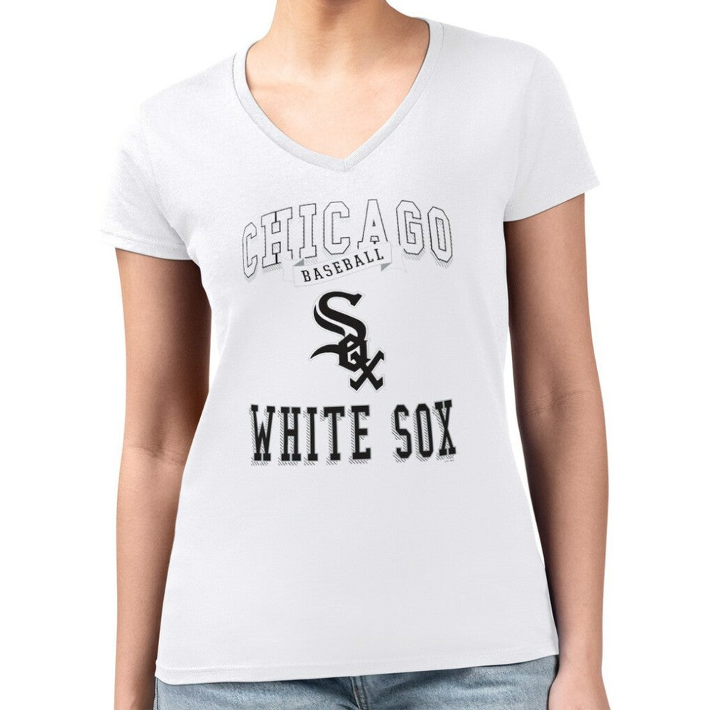 Chicago White Sox G-III 4Her by Carl Banks Women's Super-Slim Fit Lightweight Team Logo Graphic V-Neck T-Shirt - White T-shirts