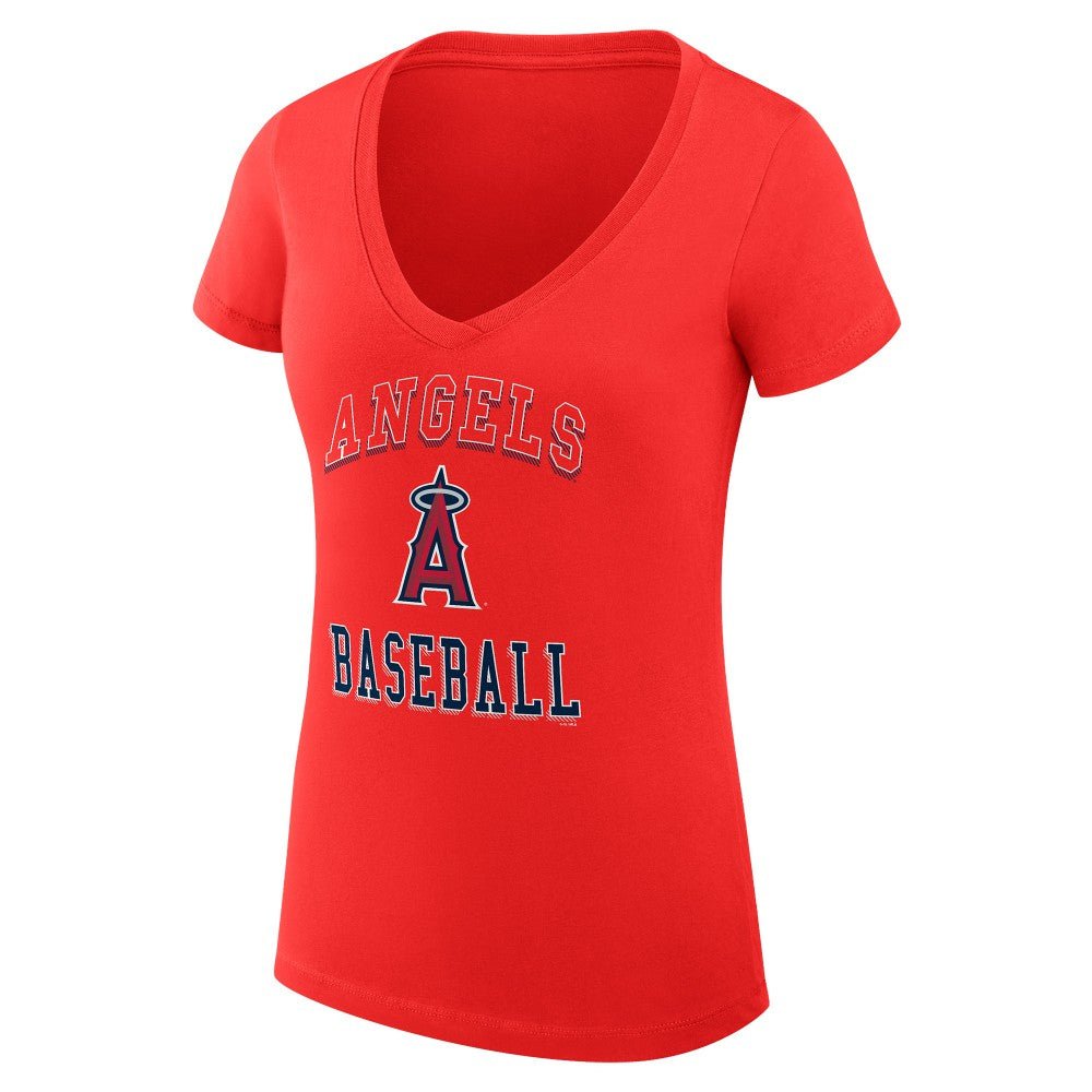 Los Angeles Angels G-III 4Her by Carl Banks Women's Super-Slim Fit Lightweight Team Logo Graphic V-Neck T-Shirt - Red T-shirts
