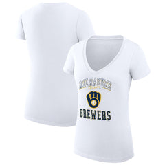 Milwaukee Brewers G-III 4Her by Carl Banks Women's Super-Slim Fit Lightweight Team Logo Graphic V-Neck T-Shirt - White T-shirts
