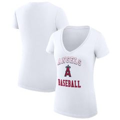 Los Angeles Angels G-III 4Her by Carl Banks Women's Super-Slim Fit Lightweight Team Logo Graphic V-Neck T-Shirt - White T-shirts