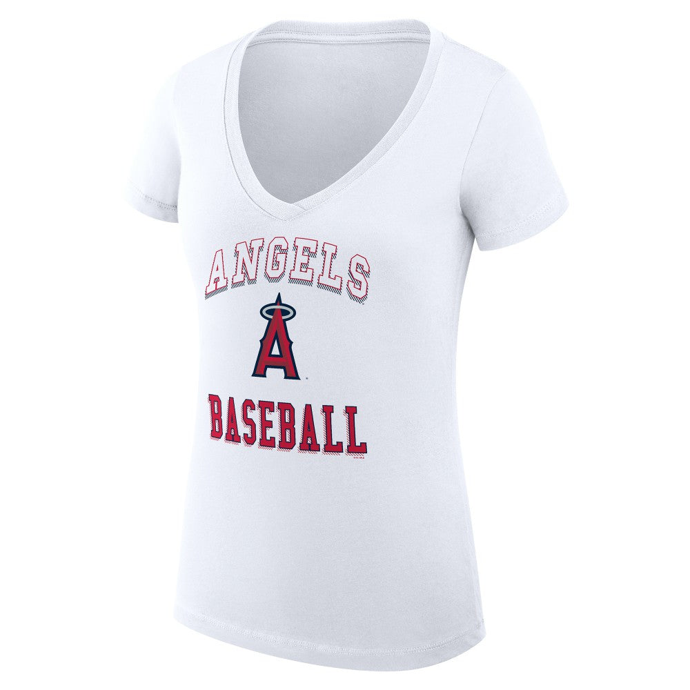 Los Angeles Angels G-III 4Her by Carl Banks Women's Super-Slim Fit Lightweight Team Logo Graphic V-Neck T-Shirt - White T-shirts