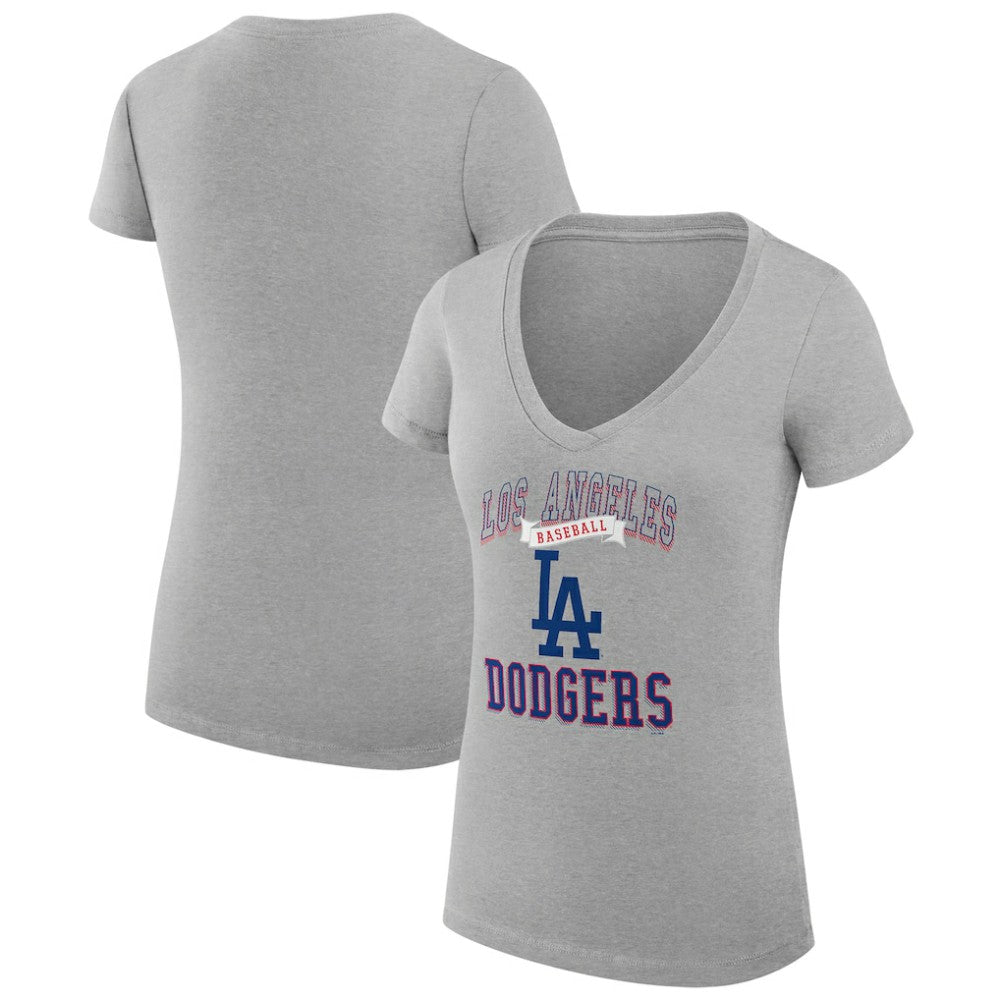 Los Angeles Dodgers G-III 4Her by Carl Banks Women's Super-Slim Fit Lightweight Team Logo Graphic V-Neck T-Shirt - Heather Gray T-shirts
