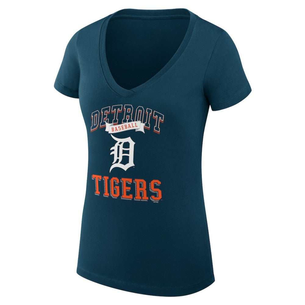 Detroit Tigers G-III 4Her by Carl Banks Women's Super-Slim Fit Lightweight Team Logo Graphic V-Neck T-Shirt - Navy T-shirts