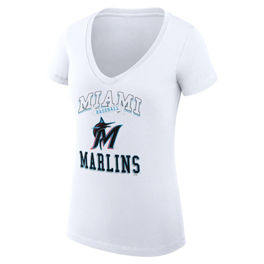 Miami Marlins G-III 4Her by Carl Banks Women's Super-Slim Fit Lightweight Team Logo Graphic V-Neck T-Shirt - White T-shirts