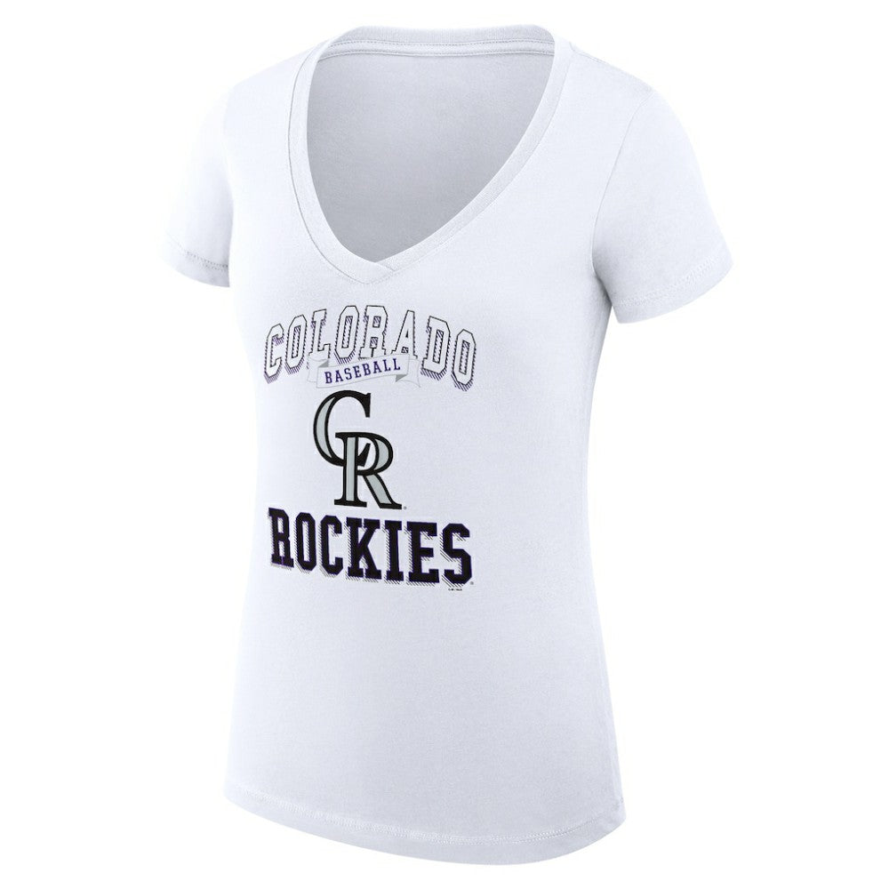 Colorado Rockies G-III 4Her by Carl Banks Women's Super-Slim Fit Lightweight Team Logo Graphic V-Neck T-Shirt - White T-shirts