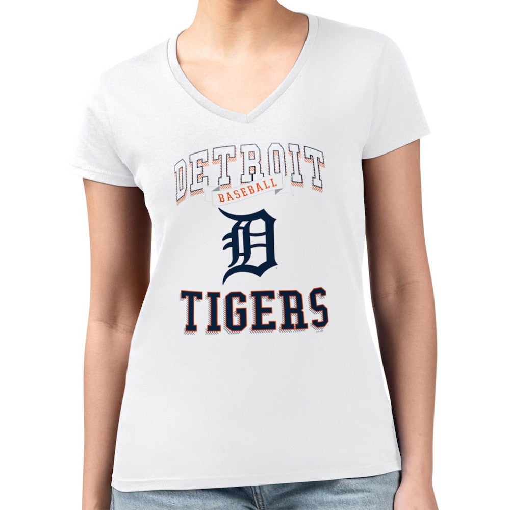 Detroit Tigers G-III 4Her by Carl Banks Women's Super-Slim Fit Lightweight Team Logo Graphic V-Neck T-Shirt - White T-shirts