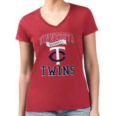 Minnesota Twins G-III 4Her by Carl Banks Women's Super-Slim Fit Lightweight Team Logo Graphic V-Neck T-Shirt - Red T-shirts