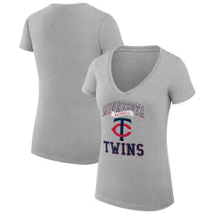 Minnesota Twins G-III 4Her by Carl Banks Women's Super-Slim Fit Lightweight Team Logo Graphic V-Neck T-Shirt - Heather Gray T-shirts