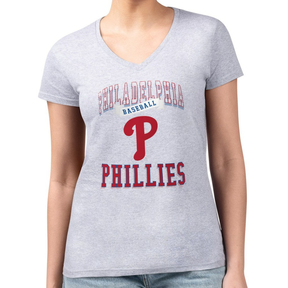 Philadelphia Phillies G-III 4Her by Carl Banks Women's Super-Slim Fit Lightweight Team Logo Graphic V-Neck T-Shirt - Heather Gray T-shirts