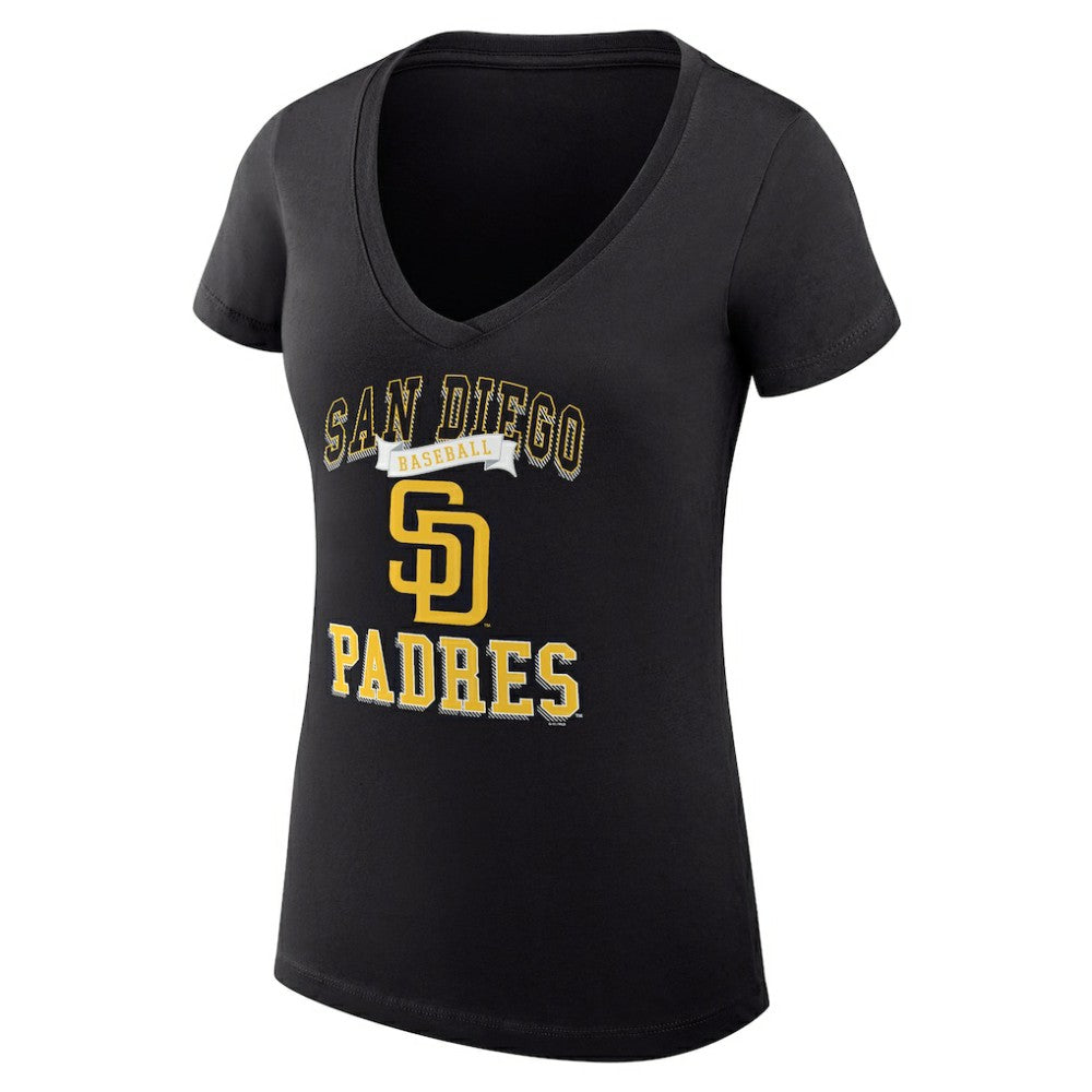 San Diego Padres G-III 4Her by Carl Banks Women's Super-Slim Fit Lightweight Team Logo Graphic V-Neck T-Shirt - Black T-shirts