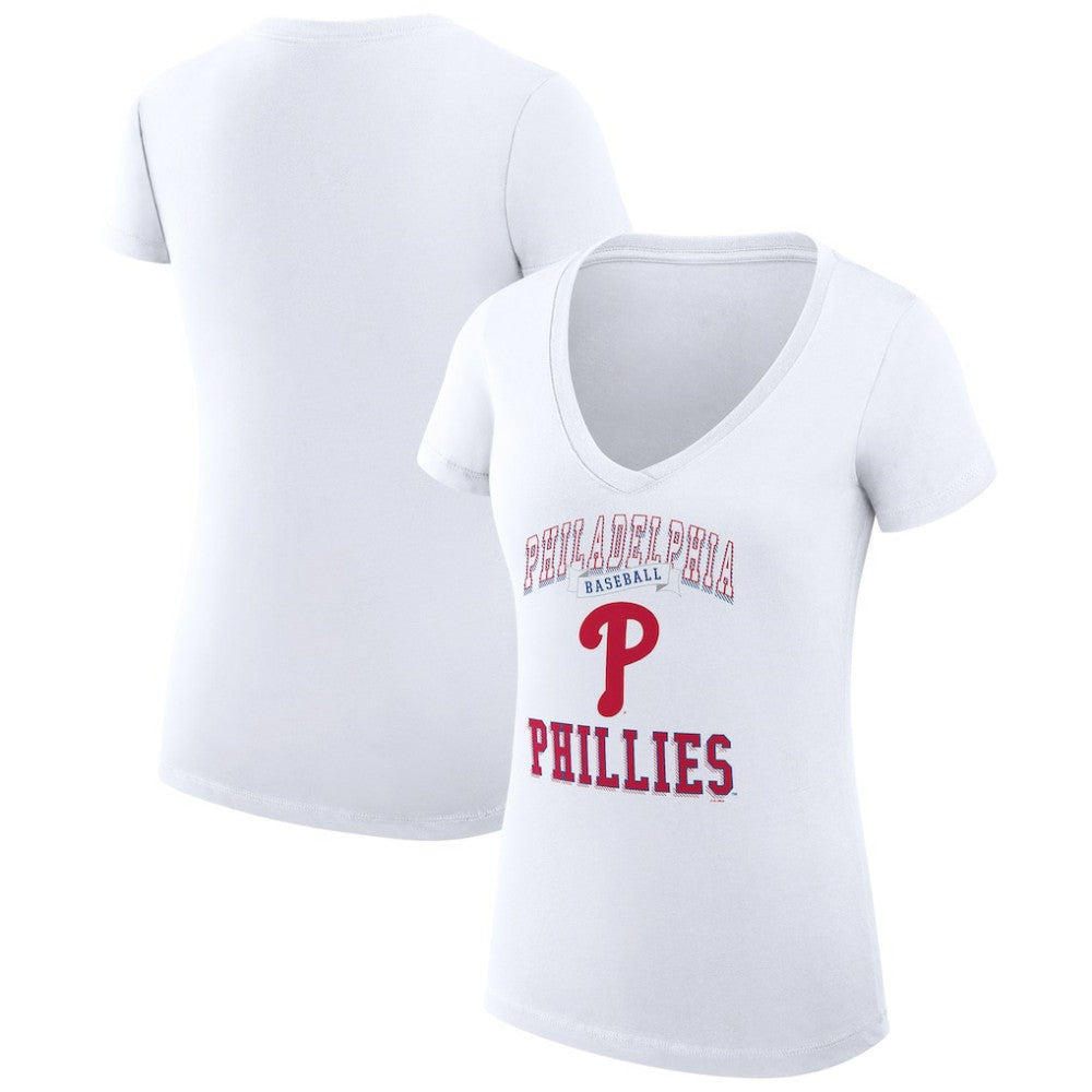 Philadelphia Phillies G-III 4Her by Carl Banks Women's Super-Slim Fit Lightweight Team Logo Graphic V-Neck T-Shirt - White T-shirts
