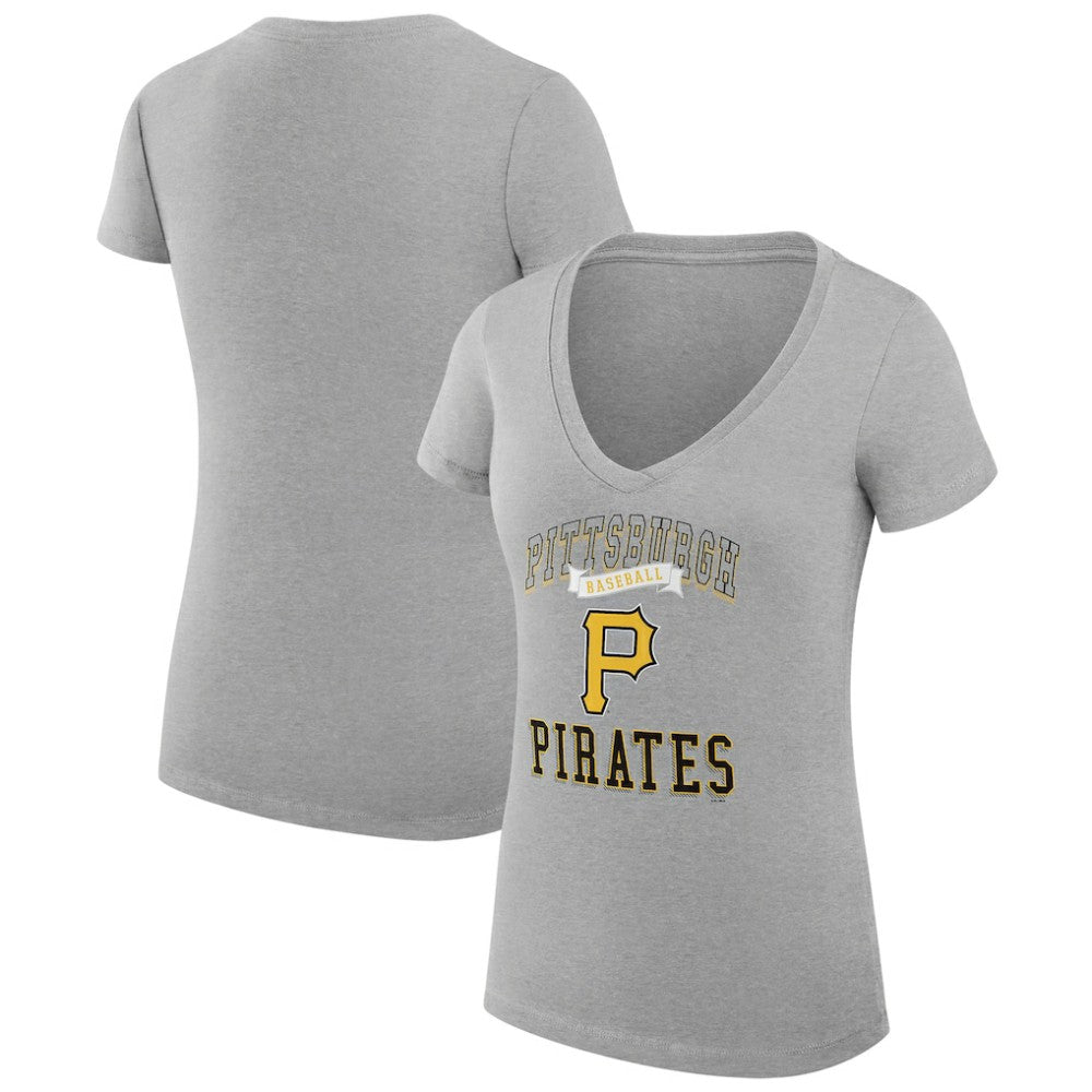 Pittsburgh Pirates G-III 4Her by Carl Banks Women's Super-Slim Fit Lightweight Team Logo Graphic V-Neck T-Shirt - Heather Gray T-shirts