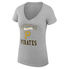 Pittsburgh Pirates G-III 4Her by Carl Banks Women's Super-Slim Fit Lightweight Team Logo Graphic V-Neck T-Shirt - Heather Gray T-shirts