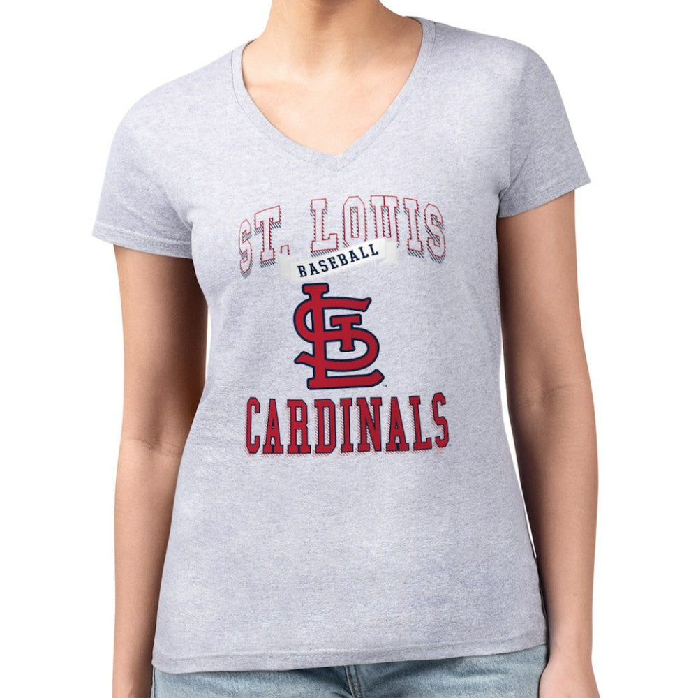 St. Louis Cardinals G-III 4Her by Carl Banks Women's Super-Slim Fit Lightweight Team Logo Graphic V-Neck T-Shirt - Heather Gray T-shirts