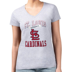 St. Louis Cardinals G-III 4Her by Carl Banks Women's Super-Slim Fit Lightweight Team Logo Graphic V-Neck T-Shirt - Heather Gray T-shirts