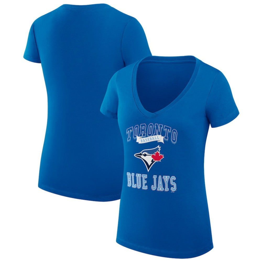 Toronto Blue Jays G-III 4Her by Carl Banks Women's Super-Slim Fit Lightweight Team Logo Graphic V-Neck T-Shirt - Royal T-shirts