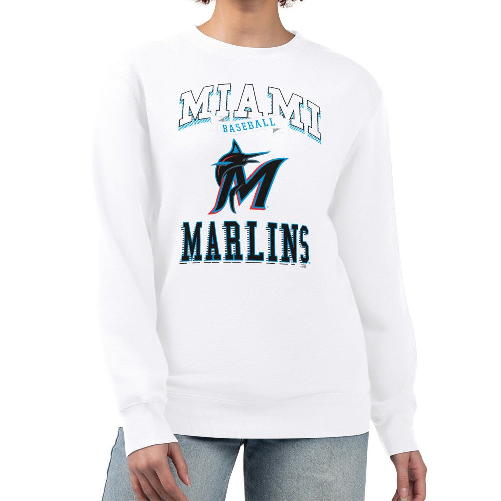 Miami Marlins G-III 4Her by Carl Banks Women's Team Logo Graphic Tri-Blend Fleece Pullover Sweatshirt - White Pullover