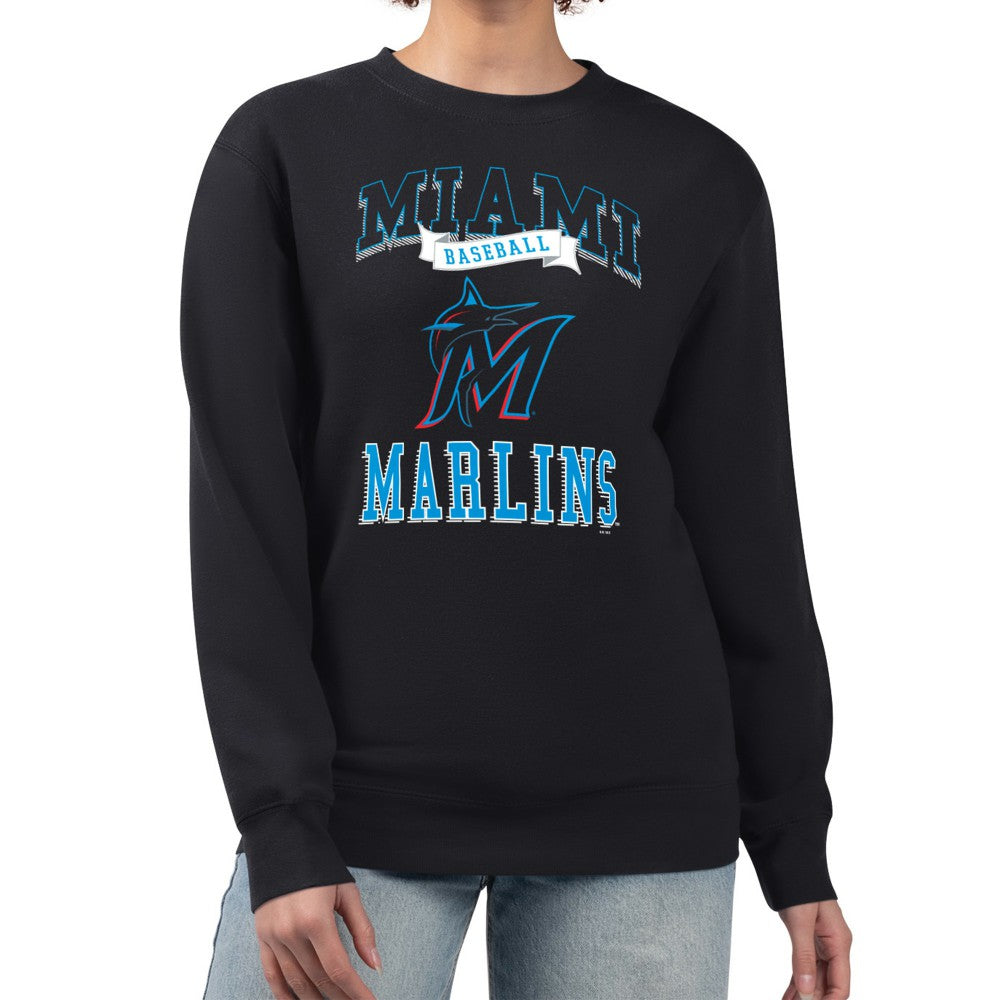 Miami Marlins G-III 4Her by Carl Banks Women's Team Logo Graphic Tri-Blend Fleece Pullover Sweatshirt - Black Pullover
