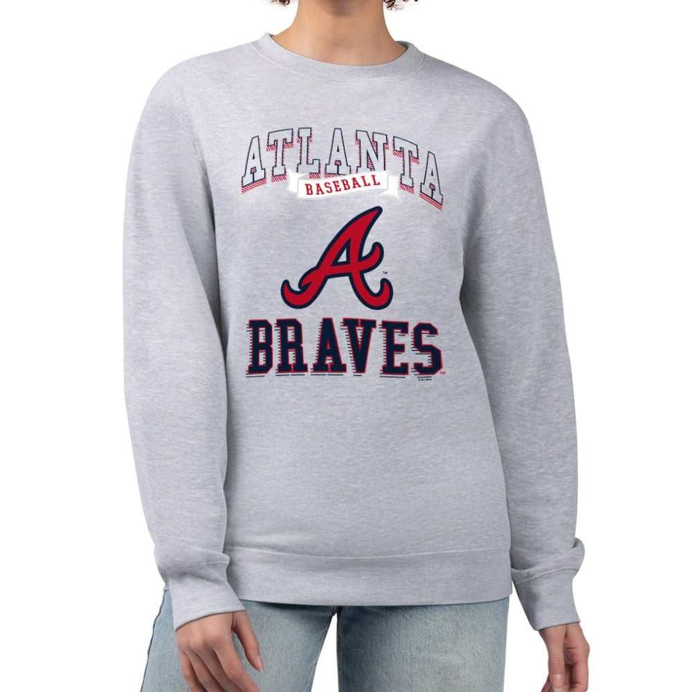 Atlanta Braves G-III 4Her by Carl Banks Women's Team Logo Graphic Tri-Blend Fleece Pullover Sweatshirt - Heather Gray Pullover