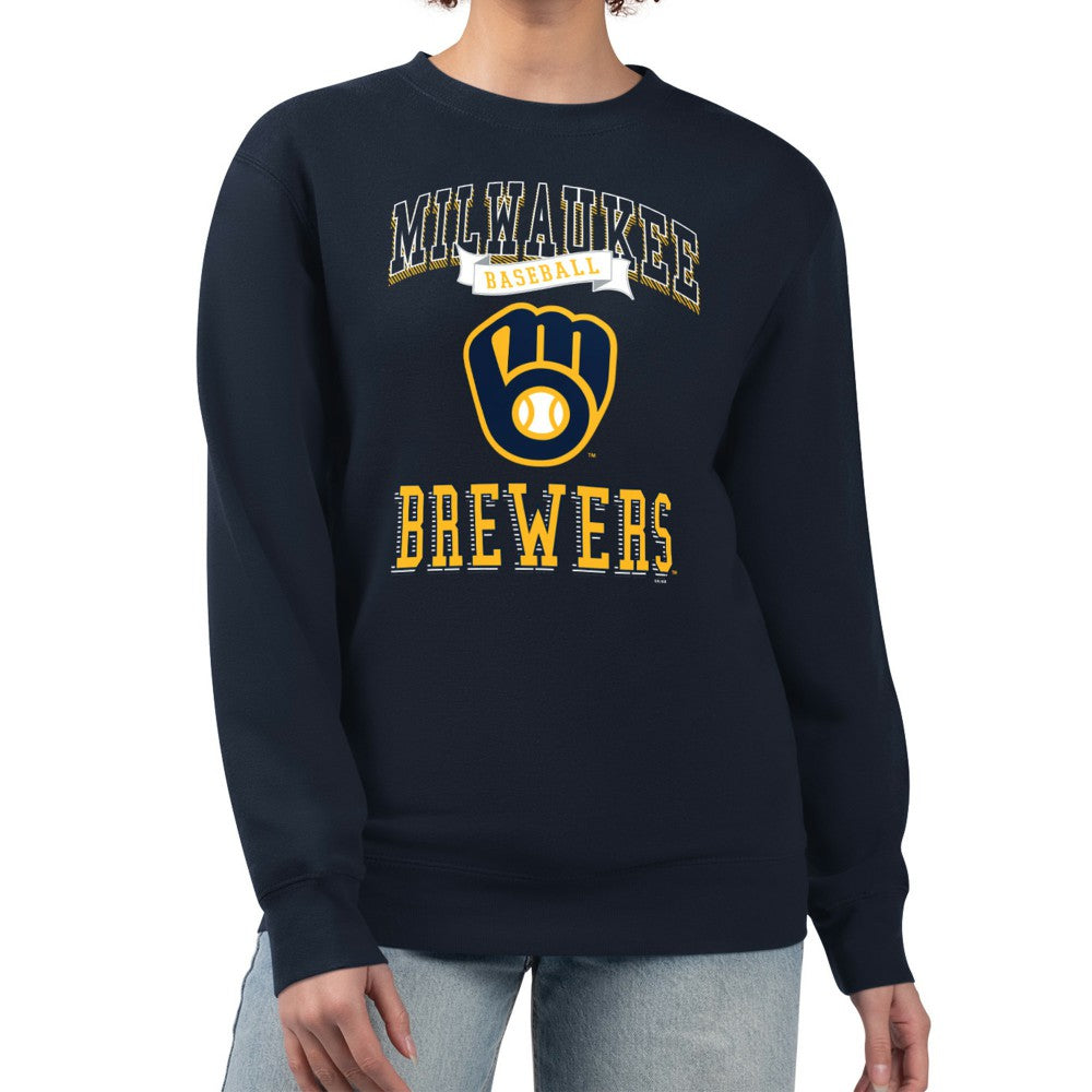 Milwaukee Brewers G-III 4Her by Carl Banks Women's Team Logo Graphic Tri-Blend Fleece Pullover Sweatshirt - Navy Pullover
