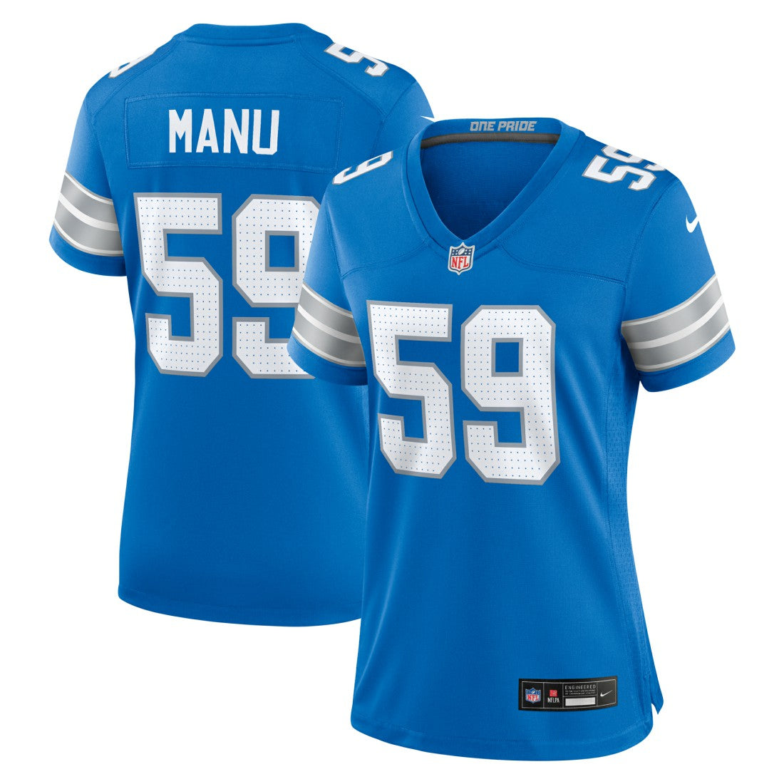 Giovanni Manu Detroit Lions Women's Team Game Jersey - Blue Jerseys