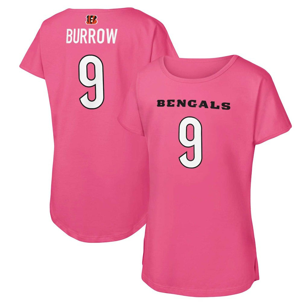 Joe Burrow Cincinnati Bengals Girls Youth Player Name & Number T-Shirt - Pink T-shirts