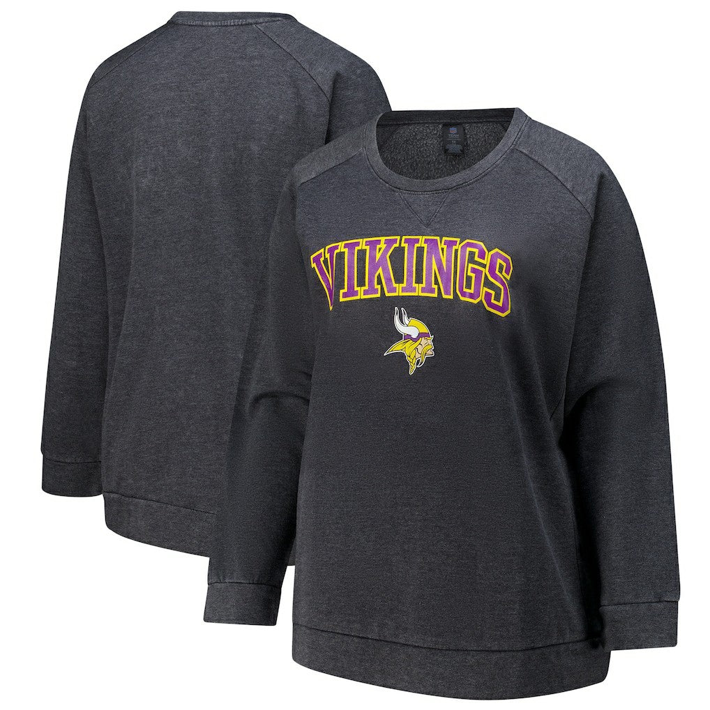 Minnesota Vikings Profile Women's Plus Size Acid Wash Raglan Sweatshirt - Charcoal Sweatshirts
