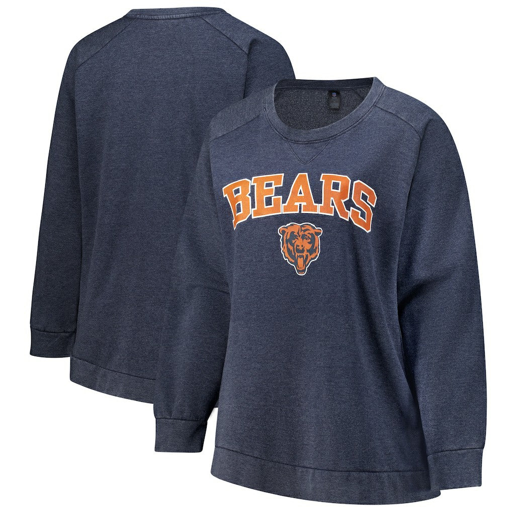 Chicago Bears Profile Women's Plus Size Acid Wash Raglan Sweatshirt - Navy Sweatshirts