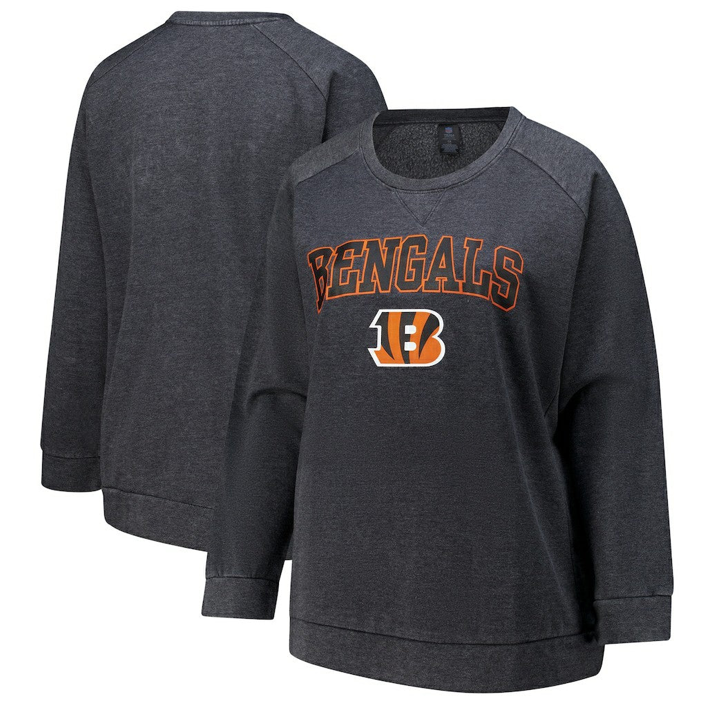 Cincinnati Bengals Profile Women's Plus Size Acid Wash Raglan Sweatshirt - Charcoal Sweatshirts
