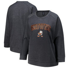 Cleveland Browns Profile Women's Plus Size Acid Wash Raglan Sweatshirt - Charcoal Sweatshirts