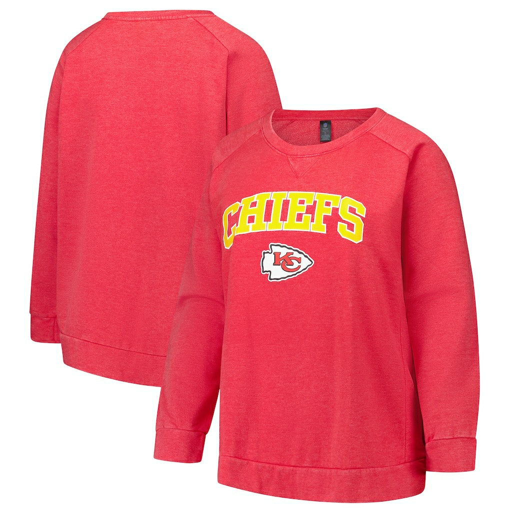 Kansas City Chiefs Profile Women's Plus Size Acid Wash Raglan Sweatshirt - Red Sweatshirts