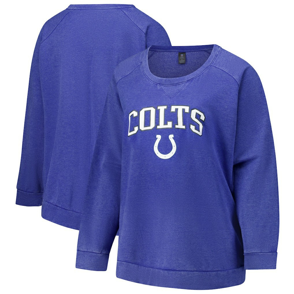 Indianapolis Colts Profile Women's Plus Size Acid Wash Raglan Sweatshirt - Royal Sweatshirts