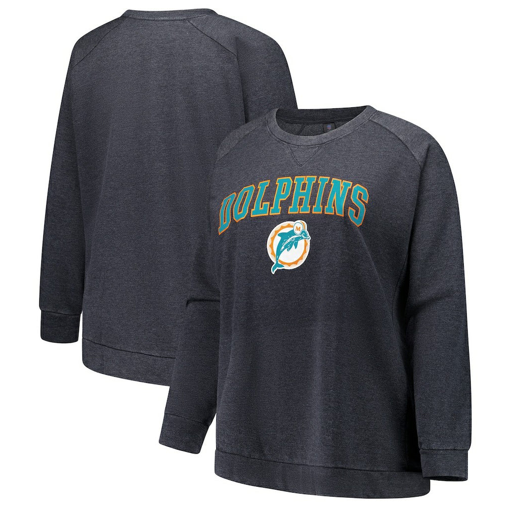 Miami Dolphins Profile Women's Plus Size Acid Wash Raglan Sweatshirt - Charcoal Sweatshirts