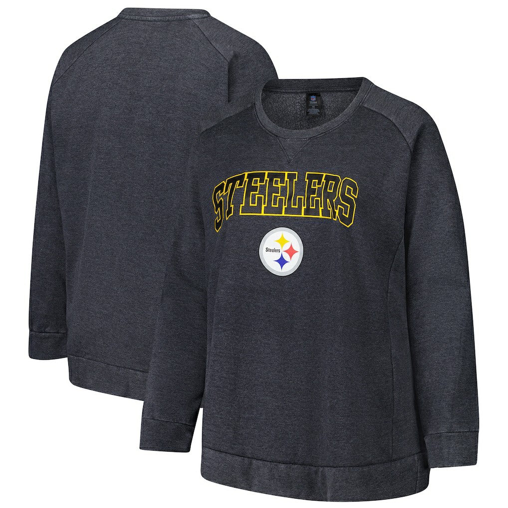 Pittsburgh Steelers Profile Women's Plus Size Acid Wash Raglan Sweatshirt - Charcoal Sweatshirts