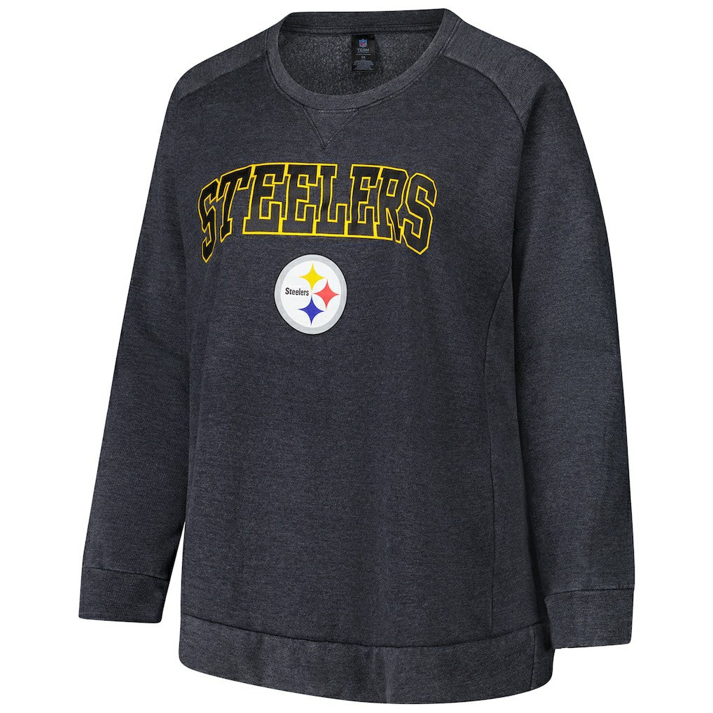 Pittsburgh Steelers Profile Women's Plus Size Acid Wash Raglan Sweatshirt - Charcoal Sweatshirts