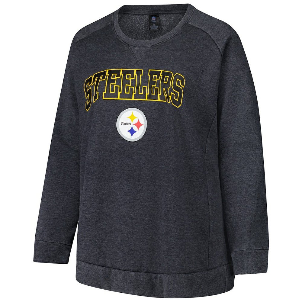 Pittsburgh Steelers Profile Women's Plus Size Acid Wash Raglan Sweatshirt - Charcoal Sweatshirts