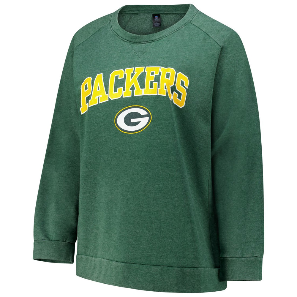 Green Bay Packers Profile Women's Plus Size Acid Wash Raglan Sweatshirt - Heather Green Sweatshirts