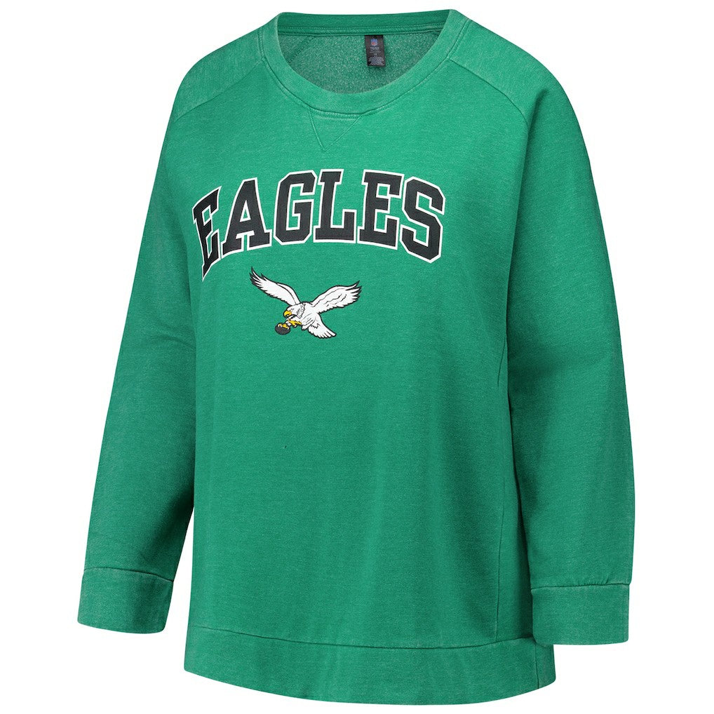 Philadelphia Eagles Profile Women's Plus Size Acid Wash Raglan Sweatshirt - Kelly Green Sweatshirts