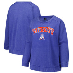 New England Patriots Profile Women's Plus Size Acid Wash Raglan Sweatshirt - Royal Sweatshirts