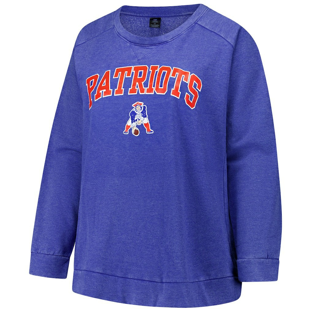 New England Patriots Profile Women's Plus Size Acid Wash Raglan Sweatshirt - Royal Sweatshirts