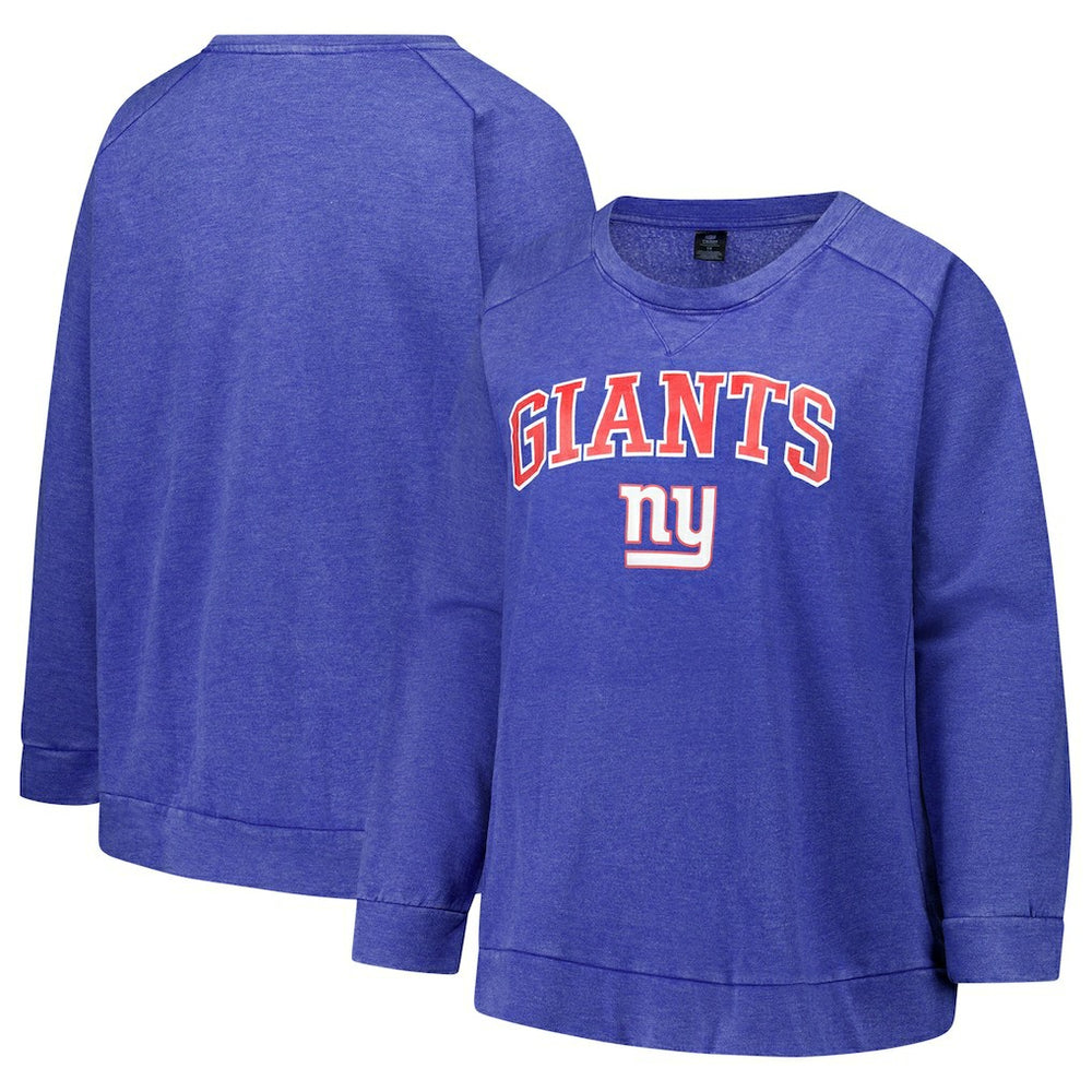 New York Giants Profile Women's Plus Size Acid Wash Raglan Sweatshirt - Royal Sweatshirts