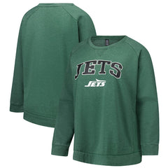 New York Jets Profile Women's Plus Size Acid Wash Raglan Sweatshirt - Heather Green Sweatshirts