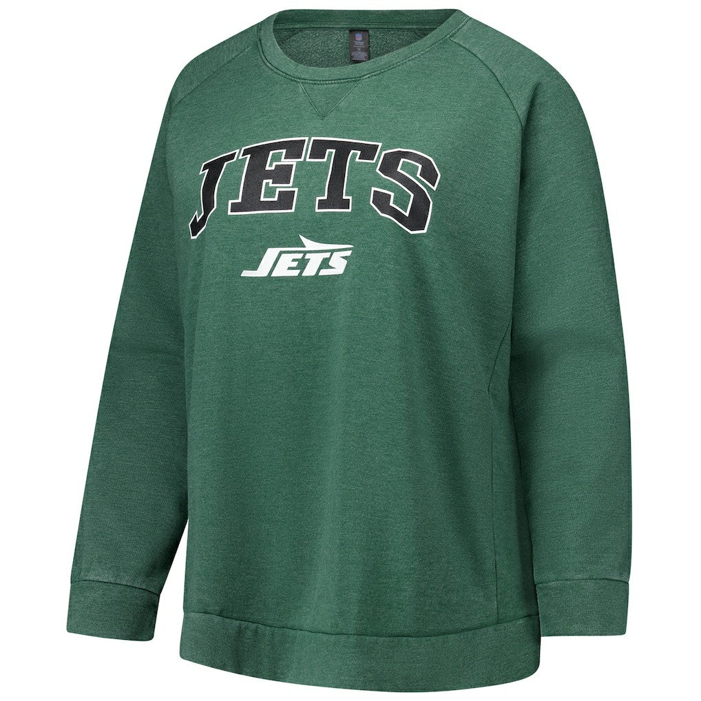 New York Jets Profile Women's Plus Size Acid Wash Raglan Sweatshirt - Heather Green Sweatshirts