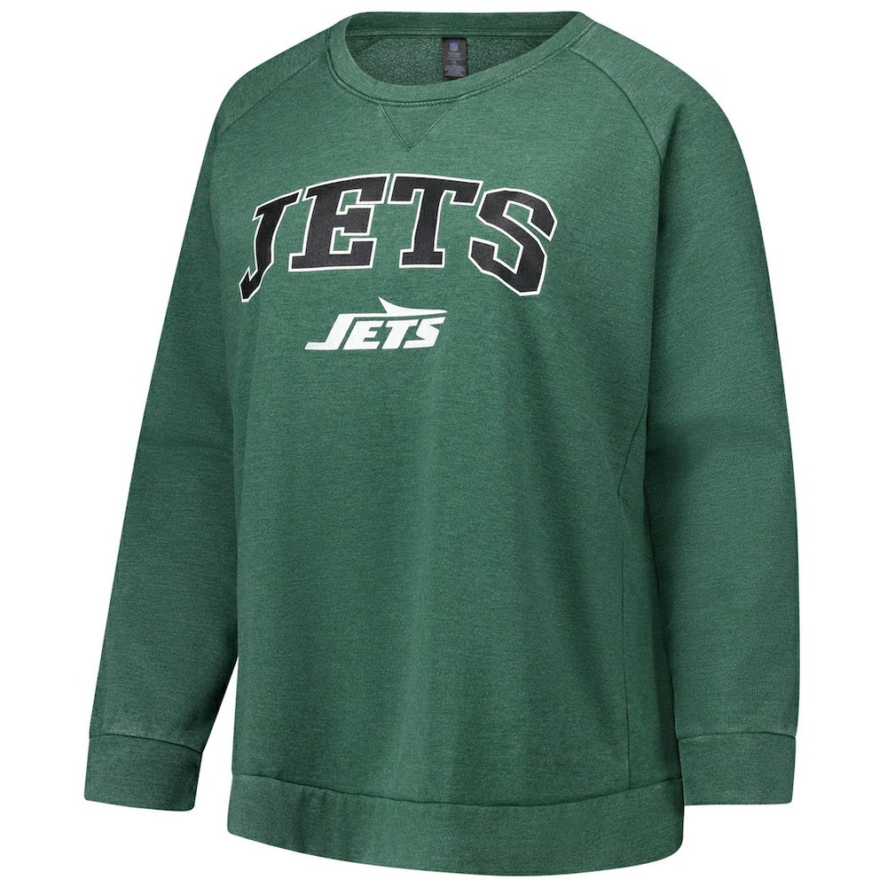 New York Jets Profile Women's Plus Size Acid Wash Raglan Sweatshirt - Heather Green Sweatshirts